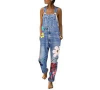 Onsoyours Mujer Baggy Impresión Peto Flores Jeans Mono Vaquero Pantalones Casual Sin Mangas Ajustable Correa Jumpsuit Overalls Azul S
