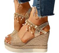 Onsoyours Mujer Sandalias con Plataforma Sandalias con Punta Abierta Casual Peep Toe Primavera Verano A Dorado 37 EU