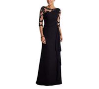 Onsoyours Mujer Vestidos De Fiesta Largos De Noche Elegantes Transparentes Encaje Mangas 3/4 Vestido Largo Vestidos Coctel B Negro L