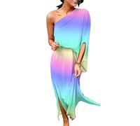 Onsoyours Vestido de Verano Informal para Mujer Boho con Estampado Floral Vestido Midi Elegante Vestido Largo de Playa A13 XL