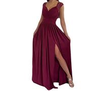 Onsoyours Vestido de Verano Vestido Largo para Mujer Vestido de Playa Cuello en V Sin Mangas Elegante Vestido de Cóctel B Vino Tinto M