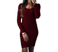 Onsoyours Vestidos de Cóctel Elegante Vestido de Dama de Honor Manga 3/4 Vestidos de Noche para Bodas de Fiesta con Bolsillos B Vino Tinto S