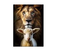 Onstthm Lienzo de león y cordero, decoración de pared cristiana, impresión HD, arte de pared para sala de estar, dormitorio, 24 x 36 pulgadas, sin marco