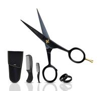 ONTAKI Tijeras de Barba y Bigote Alemanas de 12,7 cm Con 2 Peines y Funda de Transporte - Forjadas a Mano Con Reposamuñecas (Negro Acero)