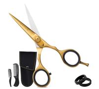 Ontaki Tijeras de peluquería forjadas a mano profesionales de acero japonés para bigote, flequillo, hombres (oro/latón) de 5,5 pulgadas