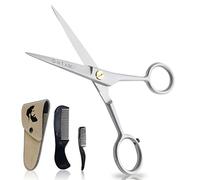 ONTAKI tijeras profesionales de acero alemán para barba y bigote, forjadas a mano y con bolsa de transporte, con borde biselado perfecto para el cabello facial (plata) 12,7 cm