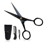 ONTAKI tijeras profesionales de acero alemán para barba y bigote, forjadas a mano y con bolsa de transporte, con borde biselado perfecto para el cabello facial (plata) 12,7 cm