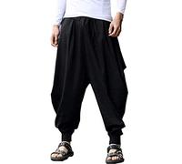 ONTTNO Men's Harem Pants Loose Stretchy Waist Casual Hippie Trousers (Black)