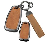 ontto Bolsa de metal y cuero para llave de Chevrolet, funda sólida para llave de coche con llavero para Onix Equino Orlando Cruze Spark Sonic Camaro Volt, marrón