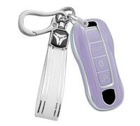 ontto Carcasa de TPU con borde plateado, funda suave para llave de coche, compatible con Porsche Panamera Cayenne 911 Carrera 2018 en adelante, color morado