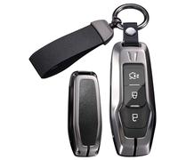 ontto Funda de cuero de metal para llave de coche para Ford Mondeo, Fiesta, S-Max, Focus, Kuga, Ka, Mustang, Galaxy, Explorer, Fusion, Ecosport, 3 botones, llavero, accesorios, negro 2