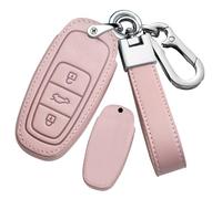 ontto Funda de cuero hecha a mano para llave de coche para Audi 2018 en adelante para A3 A6 A6L A7 A8 A8L Q7 Q8 E-Tron RS6 RS7 S3 S6 S7 SQ7 SQ8, soporte para llaves de protección completa, rosa