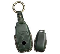 ontto Funda de piel para llave de coche compatible con Mercedes Benz E C S GLC Clase E200 E400 E63 W213 S550 S560 C260 A200 AMG llavero funda protectora 3 botones verde