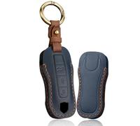 ontto Funda de Piel para Llave de Coche Compatible con Porsche Cayenne Panamera 911 Carrera Taycan Macan 2018 2019 2020, Mando a Distancia con 3 Botones, Color Azul
