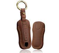 ontto Funda de Piel para Llave de Coche Compatible con Porsche Cayenne Panamera 911 Carrera Taycan Macan 2018 2019 2020, Mando a Distancia con 4 Botones, Color marrón