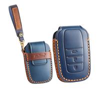 ontto Funda de piel para llave de coche para Toyota Corolla Cross GR Yaris Hybrid Hilux Prius CHR RAV4 Suzuki Swace 3 botones accesorios azul