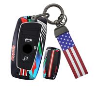 ontto Funda deportiva para llavero BMW, con llavero de la bandera de Estados Unidos, marco de metal pintado, carcasa de silicona para 1 2 3 4 5 6 7 Series X3 X4 M2 M3 M4 M5 M6 GT3 GT5, modelo A, negro