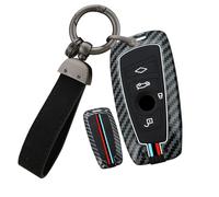 ontto Funda para llave de coche BMW Serie 1, 2, 3, 4, 5, 6, 7, X3, X4, M2, M3, M4, M5, M6, GT3, GT5, con patrón de carbono, carcasa de metal y silicona para llave de coche, con llavero, 4 botones