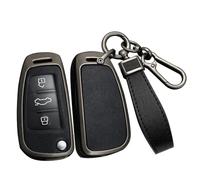 ontto Funda para llave de coche compatible con Audi A1 A3 8P A4 A5 A6 A7 S3 S7 Q2 Q3 Q5 SQ5 C5 C6 TT RS3 funda protectora de metal PU cuero llavero funda mando a distancia 3 botones negro