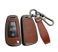 ontto Funda para llave de coche compatible con Audi A1 A3 8P A4 A5 A6 A7 S3 S7 Q2 Q3 Q5 SQ5 C5 C6 TT RS3 funda de metal PU cuero llavero funda mando a distancia 3 botones negro marrón