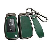 ontto Funda para Llave de Coche Compatible con Audi A1 A3 8P A4 A5 A6 A7 S3 S7 Q2 Q3 Q5 SQ5 C5 C6 TT RS3 Funda de Metal PU Cuero Llavero Funda Mando a Distancia 3 Botones Negro Verde
