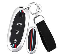 ontto Funda para llave de coche, compatible con Dongfeng Box 2024 2025, 4 botones, carcasa de silicona luminosa, carcasa de metal, funda para llave con llavero, regalo A plateado