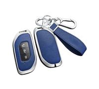 ontto Funda para llave de coche compatible con Dongfeng Forthing Friday EV/T5 HEV/Evo, carcasa de metal y piel, con llavero, 3 botones, accesorios para coche, color plateado y azul