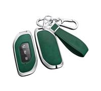 ontto Funda para llave de coche compatible con Dongfeng Forthing Friday EV/T5 HEV/Evo, carcasa de metal y piel, con llavero, 3 botones, accesorios para coche, color plateado y verde