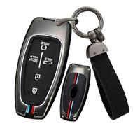 ontto Funda para llave de coche compatible con Hyundai Tucson L NX4 NX8 Ioniq 5 Staria Santa Fe Sonata N Line Atos 2020-2023 i10 i30 metal llavero carcasa llavero carcasa 5 botones negro