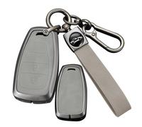 ontto Funda para llave de coche compatible con llavero Chevrolet, marco de metal y funda de cuero para Onix Equino Orlando Cruze Spark Sonic Camaro Smart Remote, soporte antiarañazos con llavero, gris