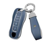 ontto Funda para Llave de Coche, Compatible con Porsche Taycan 911 992 GT3 Panamera Turbo Targa 4S Macan Cayenne Carrera TPU Carrera Llavero Accesorios R Gris Azul