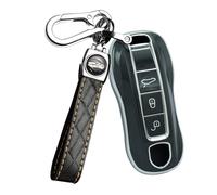 ontto Funda para llave de coche con borde plateado de TPU suave compatible con Porsche Panamera Cayenne 911 Carrera 2018 en adelante, color negro