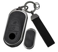 ontto Funda para llave de coche con llavero de piel, compatible con Mercedes C E Clase S C200 W206 EQS580 500 450 EQE V295 AMG 2023-2025 Funda para llaves de 4 botones B Negro
