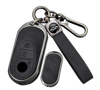 ontto Funda para llave de coche con llavero de piel, compatible con Mercedes C S Clase C200 W206 GLC X254 300 GLE EQE53 EQS 53 AMG 2023-2025 Funda para llaves de 4 botones, A negro.