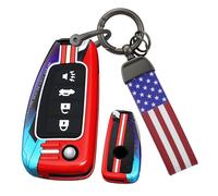 ontto Funda para llave de coche de 4 botones con llavero de bandera estadounidense de metal y silicona, compatible con Nissan Flip plegable, mando a distancia para X-Trail T32 Qashqai J11 Rogue Select
