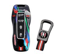 ontto Funda para llave de coche de 4 botones para Porsche 911 Carrera 918 Cayenne Coupe para Macan para Panamera Taycan 2018 en adelante, carcasa exterior de metal con estilo Sportracing, funda para