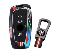 ontto Funda para llave deportiva de 4 botones con llavero, protector fluorescente para llaves de coche, marco de metal pintado colorido, funda para llaves para BMW Serie 1 2 3 4 5 6 7 Serie X3 X4 M2