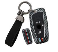 ontto Funda para llave para BMW Serie 1, 2, 3, 4, 5, 6, 7 Series X3 X4 M2 M3 M4 M5 M6 GT3 GT5, funda para llave de metal y silicona, con llavero, 3 botones, rayas azules y blancas