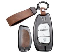ontto Funda para llavero de 3/4 botones compatible con Hyundai 2018 2019 Sonata Elantra IX35 I10 I20 I40 Tucson Ioniq Creta Smart Remote Car Key Cover Metal Frame Key Bag Leather Key, marrón