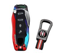 ontto Funda para llavero de 4 botones para Porsche Macan Cayenne Panamera 970 Carrera Macan 718 Boxster Cayman 2012 en adelante, funda luminosa para llave de coche, estilo Sportracing, carcasa pintada