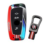 ontto Funda para llavero deportivo de 4 botones con llavero, carcasa fluorescente para llave de coche, marco de metal pintado colorido, compatible con BMW Serie 1, 2, 3, 4, 5, 6, 7, X3, X4, M2, M3, M4