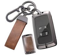 ontto - Funda para llaves de coche de piel auténtica compatible con Renault 4/5 E-Tech Austral Clio 5 Mégane Scenic 4 Zoe Captur Arkana Koleos Rafale Alpine - Carcasa para llave de metal, color marrón