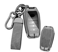 ontto Funda protectora de cuero para llave de coche compatible con Toyota CHR Hilux Fortuner Land Cruiser Yaris GR Cross Hybrid Camry Corolla Crown RAV4 Funda de llave de metal 2/3/4/5/6 botones