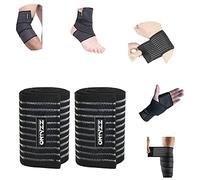 ONTYZZ Vendaje de Codo Soporte 1 Par Alta Elasticidad Vendaje de Muñeca Soporte de Mano para Deporte Gimnasio Corriente Sentarse en Cuclillas Entrenamiento Tobillera Vendaje de Tobillo Negro/90cm