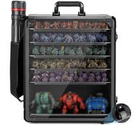 ONUEMP Estuche de transporte en miniatura XL para modelos Warhammer, 6 bandejas magnéticas de metal, marco de aleación de aluminio, bolsa lateral de malla, puerta acrílica transparente, color negro