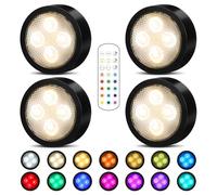 Onumii LED Cocina Bajo Mueble con Mando a Distancia, Luces LED Pilas Luz Armario con Adhesiva, Luces de Colores Pulsador para Vitrinas, Estanterías, 4 Pack - Negro