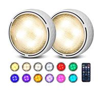 Onumii Luces LED Pilas Luz Armario con Adhesiva LED Cocina Bajo Mueble, Luces de Colores Regulables con Control Remoto para Estanterías, Alacenas, Vitrinas, 2 Pack - Blanco