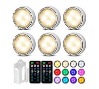 Onumii Luces LED Pilas Luz Armario con Adhesiva LED Cocina Bajo Mueble, Luces de Colores Regulables con Control Remoto para Estanterías, Alacenas, Vitrinas, 6 Pack - Blanco