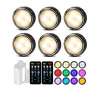 Onumii Luces LED Pilas Luz Armario con Adhesiva LED Cocina Bajo Mueble, Luces de Colores Regulables con Control Remoto para Estanterías, Alacenas, Vitrinas, 6 Pack - Negro