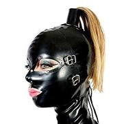 OnundOn BDSM Máscara de cabeza de látex Capucha Disfraces de fetiche Restricciones eróticas Máscara extraíble para ojos y boca